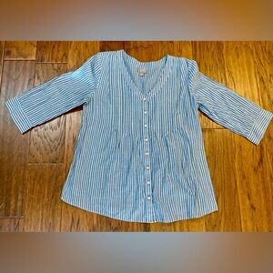 J. Jill Blue and White Striped Button Down Shirt